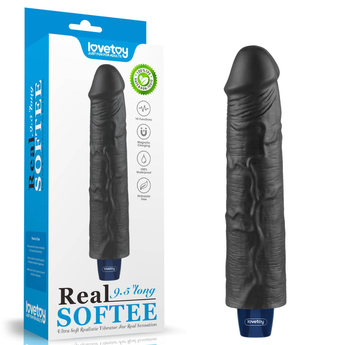 5-Realistyczne dildo wibrujące Lovetoy Softee czarne USB 24 cm-5