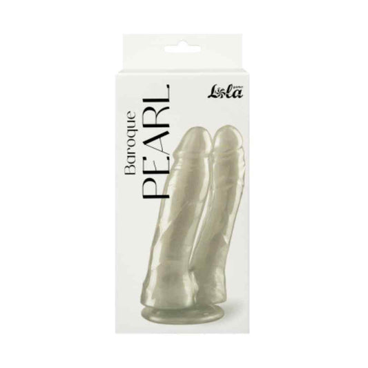 2-Podwójne dildo perłowe Pearl biały z przyssawką 17 cm-2