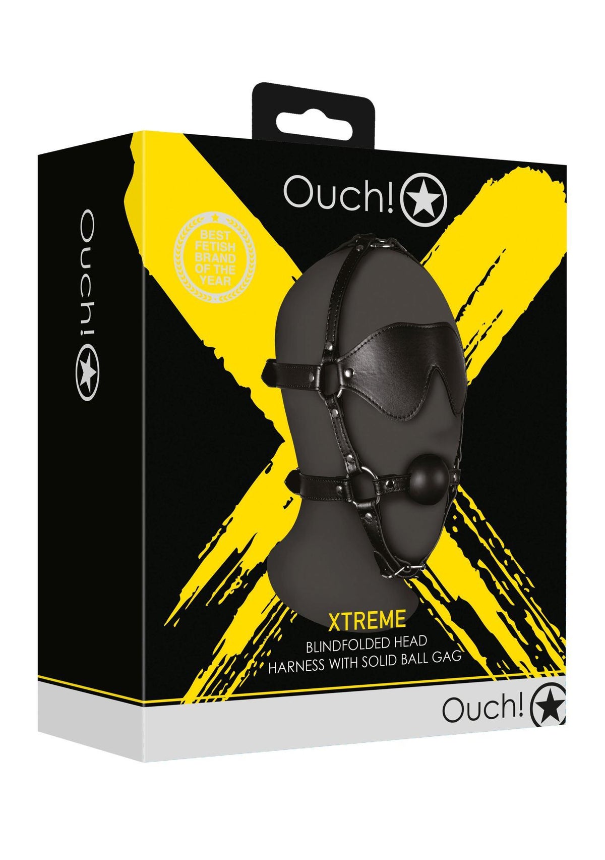 2-Uprząż na głowę z kneblem kulkowym i opaską Ouch! czarna-2