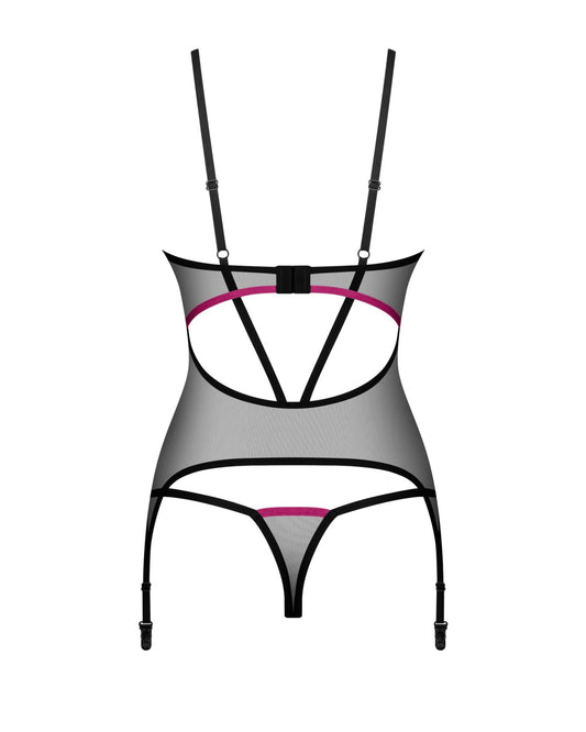 1-Gorset i stringi Obsessive Novenes prześwitujące czarne XL/2XL-1
