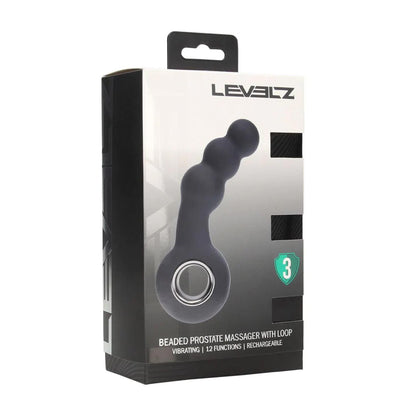 1-Masażer prostaty wibrujący koralikowy z pętlą silikonowy Levelz czarny 15cm-1