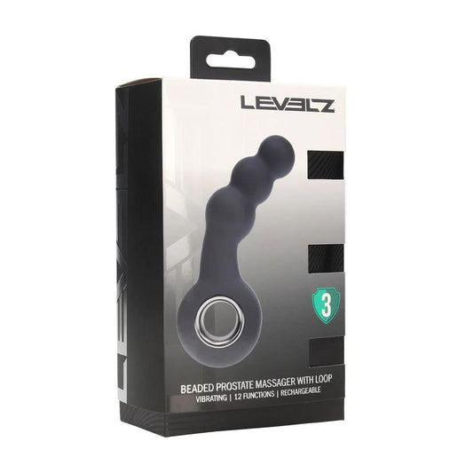 1-Masażer prostaty wibrujący koralikowy z pętlą silikonowy Levelz czarny 15cm-1