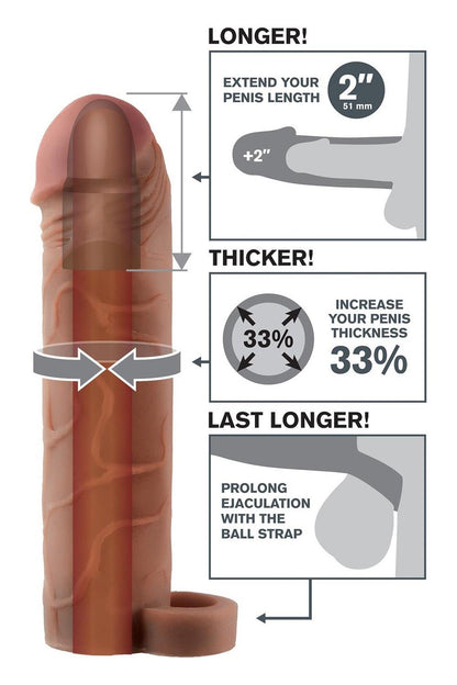 2-FANTASY X-TENSIONS PERFECT 2 INCH EXTENSION WITH BALL STRAP BROWN-2