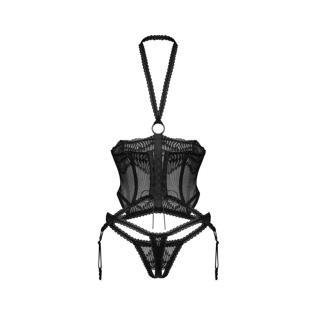 1-Gorset koronkowy Alliane i stringi Obsessive czarne S/M-1
