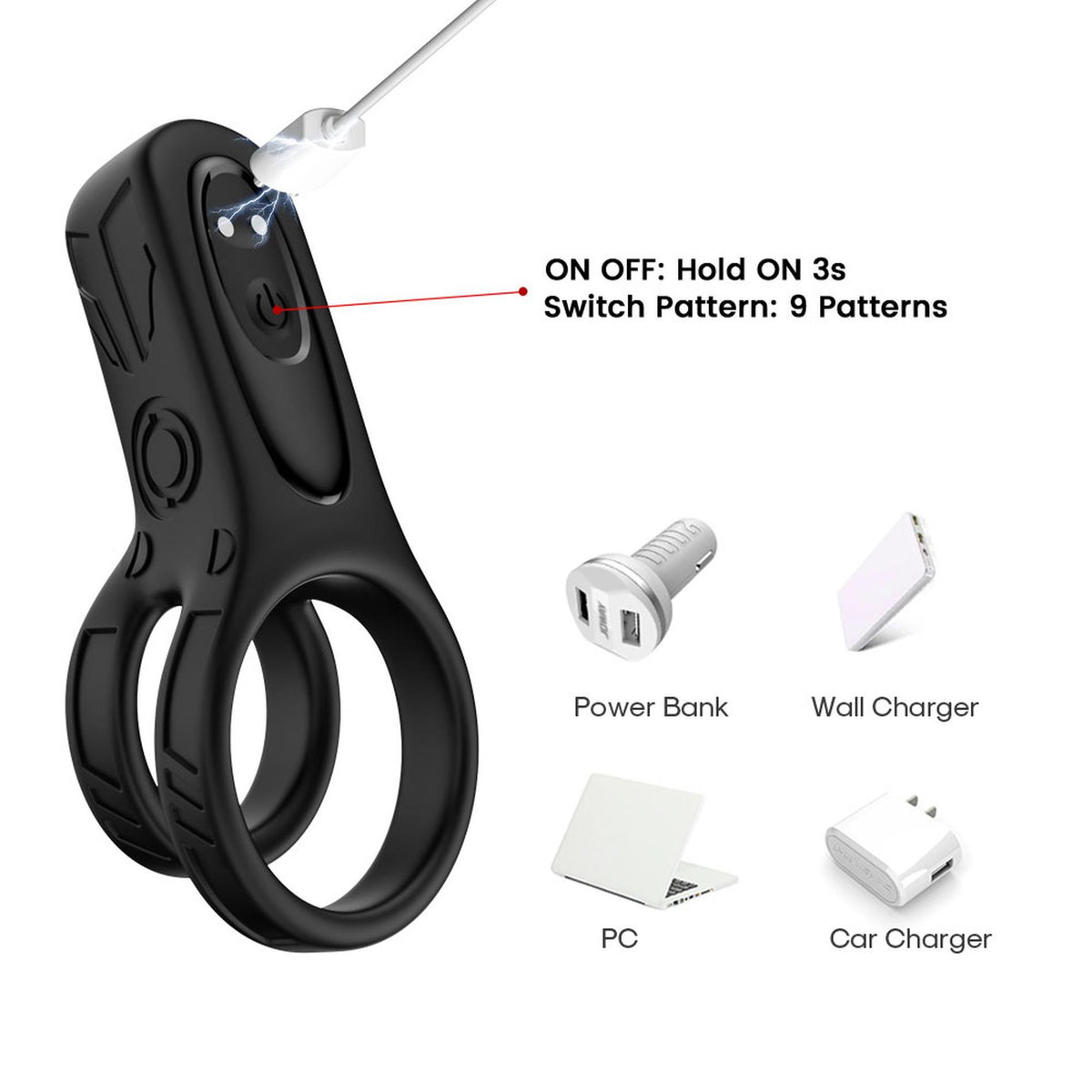4-Pierścień wibrujący Mechao Black 9 funkcji USB-4