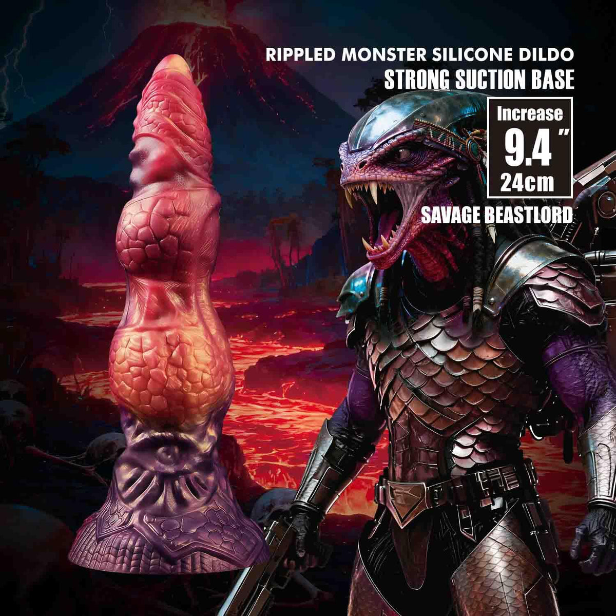5-Dildo silikonowe pofalowane Savage Beastlord 24 cm Power Monsters-5
