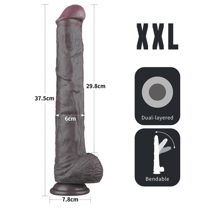 1-14.5'' Dual Layered Bendable Silicone Cock XXL(Black)-1