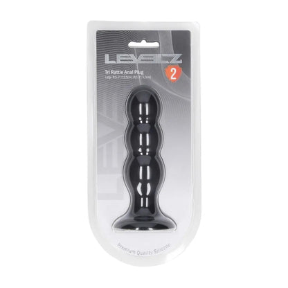 3-Korek analny potrójny z grzechotką Levelz silikonowy L czarny 13,5cm-3