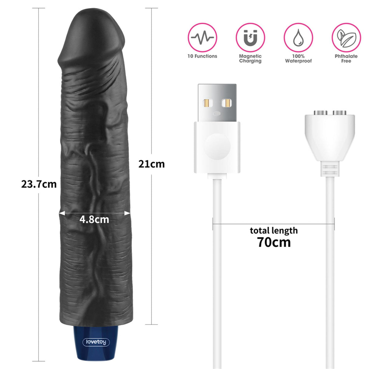 2-Realistyczne dildo wibrujące Lovetoy Softee czarne USB 24 cm-2