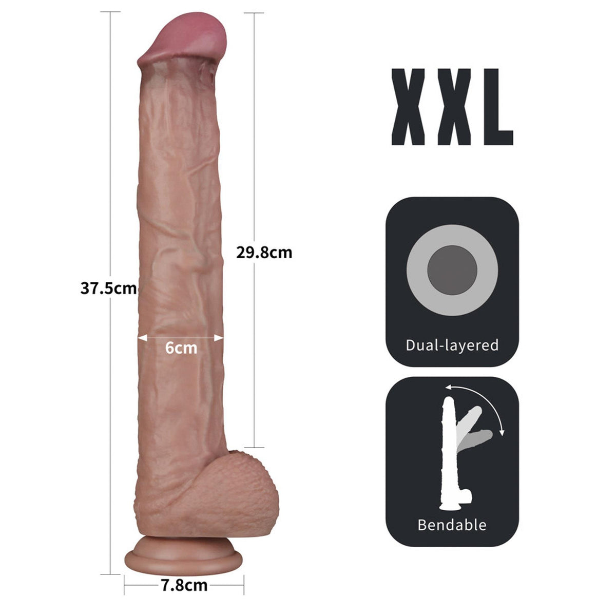 3-14.5'' Dual Layered Bendable Silicone Cock XXL(Flesh)-3