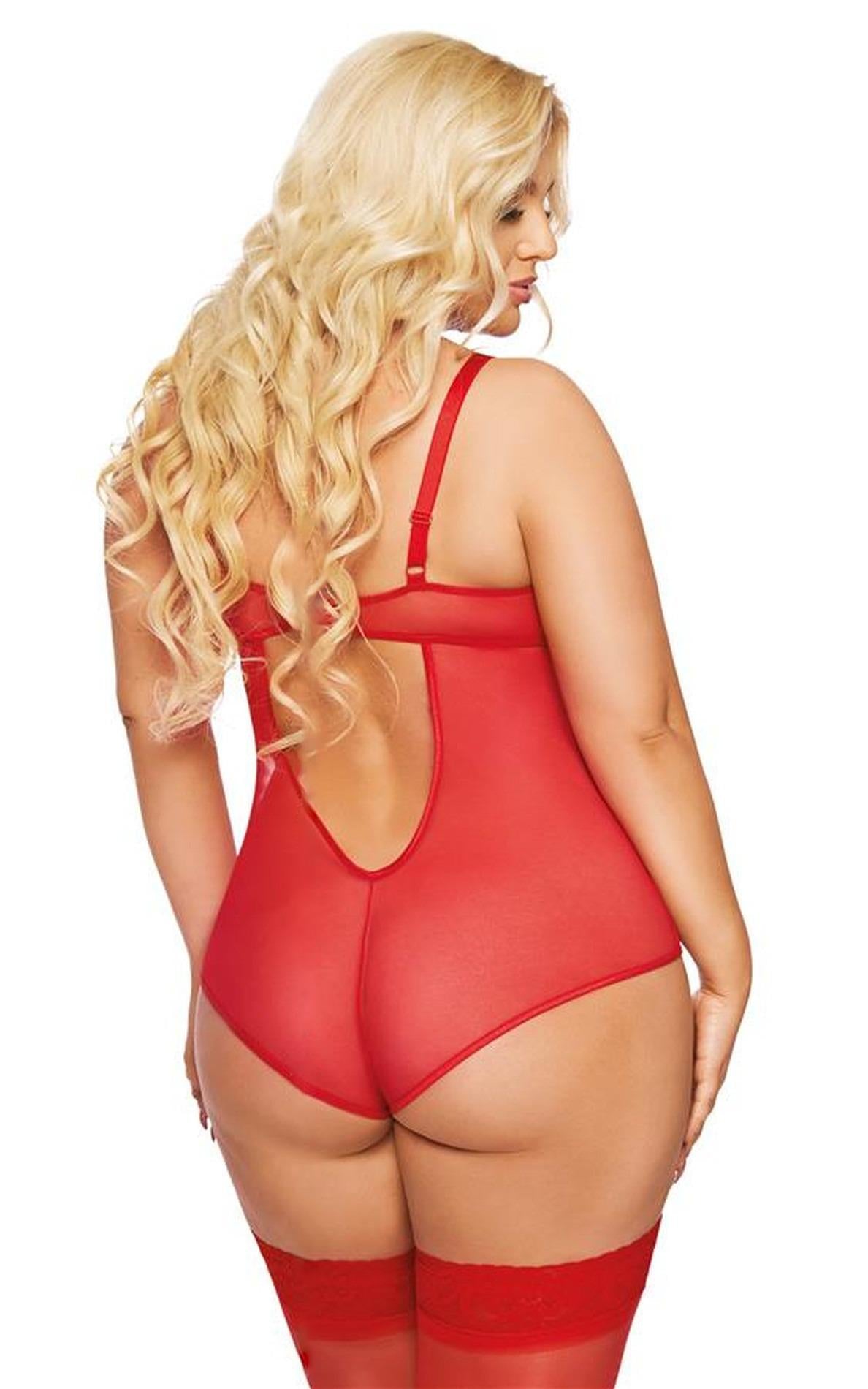 1-Koronkowe body erotyczne Amanda czerwone 3XL SoftLine-1