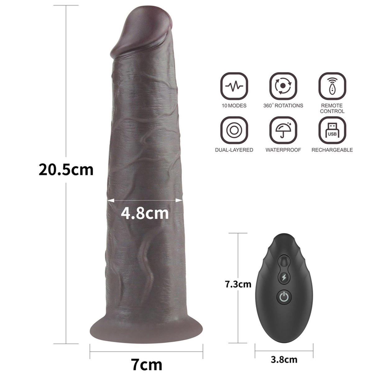 2-Dildo realistyczne dwuwarstwowe Lovetoy 20 cm obrotowe USB-2