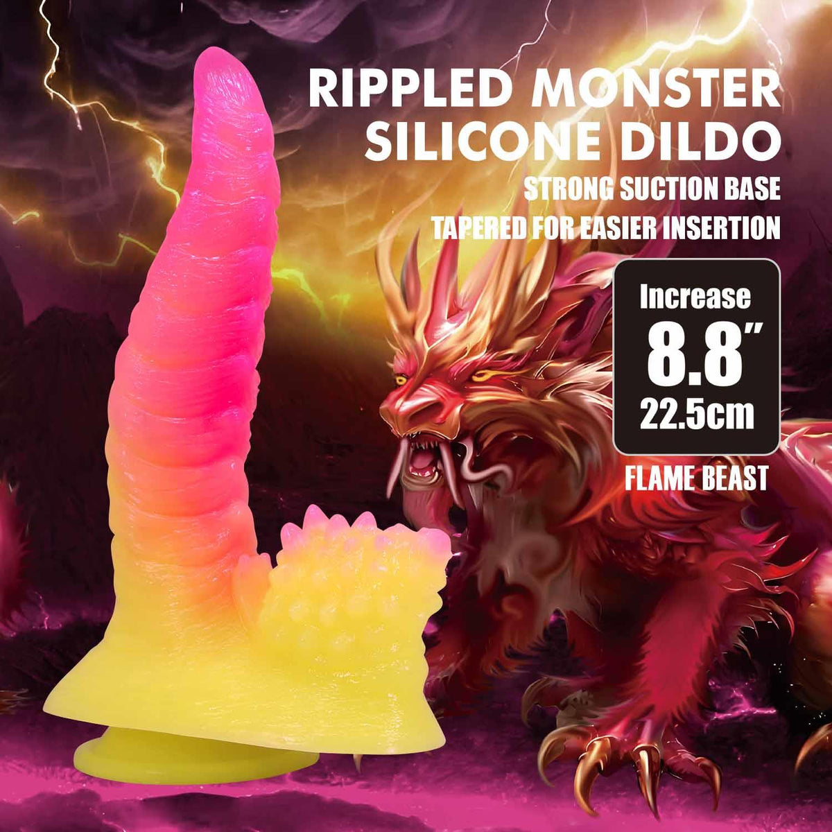 7-Dildo silikonowe żłobione Power Monsters Flamebeast 22,5 cm-7
