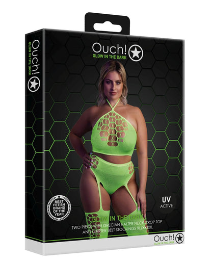 1-Ouch! Neonowy komplet bielizny crop top i pończochy XL/XXXXL-1