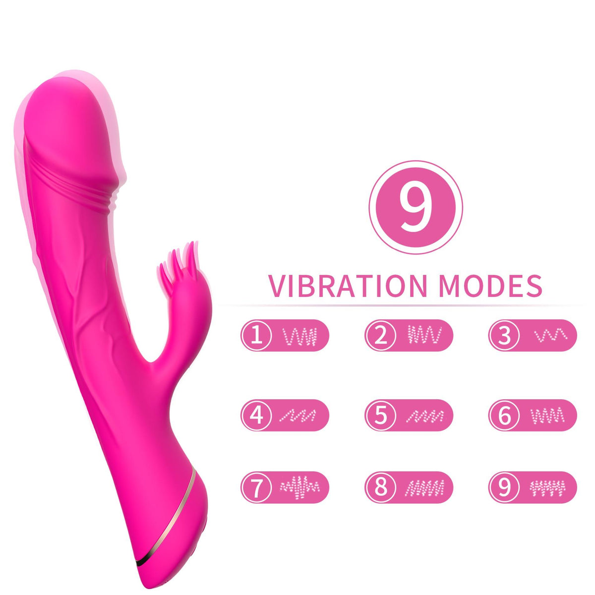 4-Wibrator króliczek Rubberco silikonowy różowoczerwony 9 wibracji-4