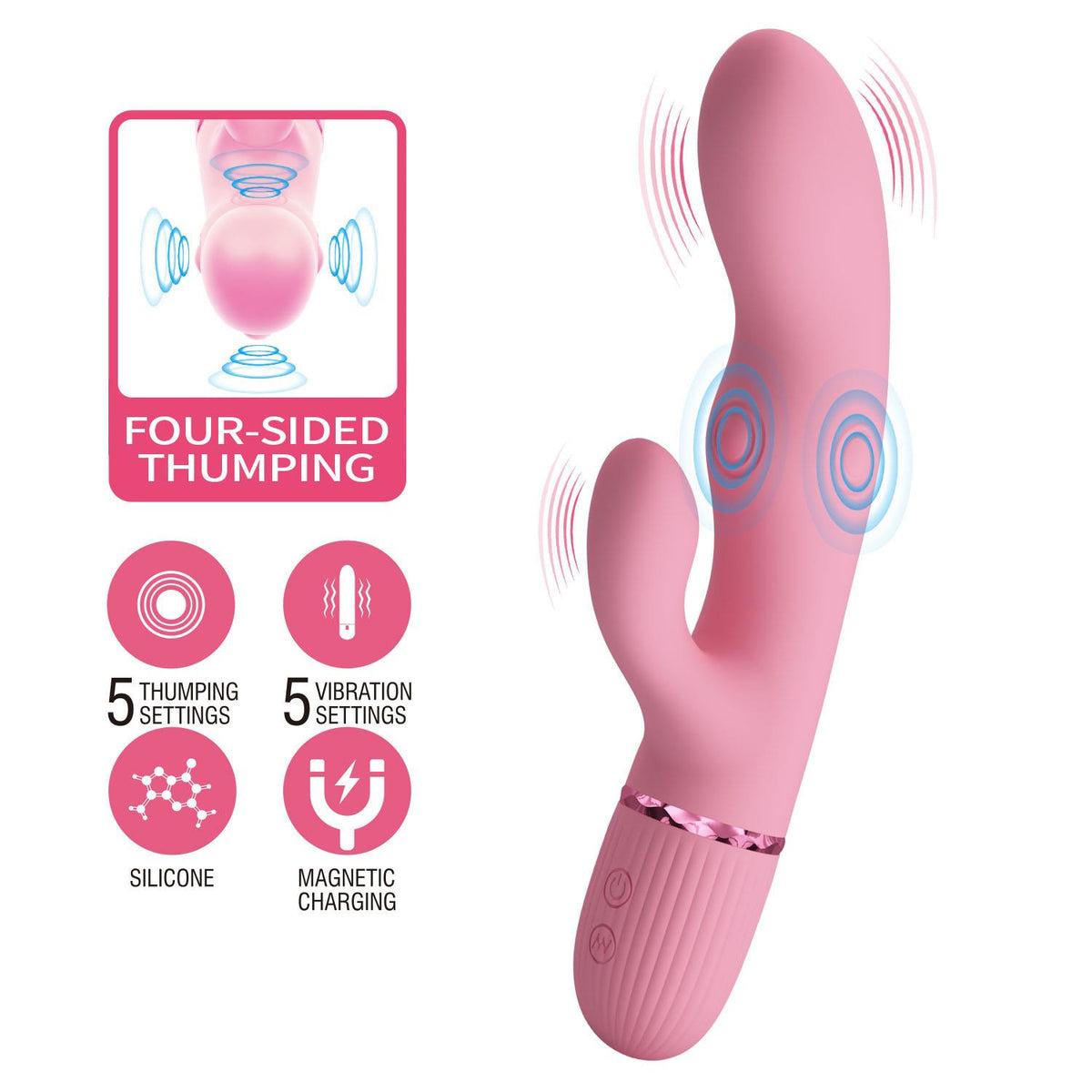 3-Silikonowy wibrator króliczek czterostronny Pretty Love Zach różowy-3