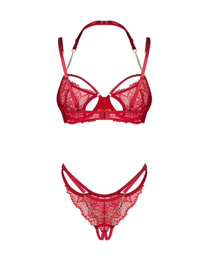 1-Matildea komplet bielizny Obsessive czerwony otwarty S/M-1