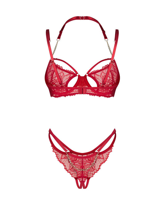 1-Matildea komplet bielizny Obsessive czerwony otwarty S/M-1