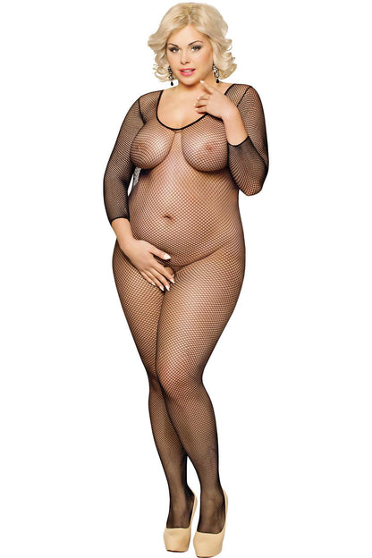 2-Zmysłowy bodystocking siateczkowy Netty SoftLine czarny plus size XL 3XL-2