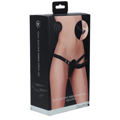 2-Strap on silikonowy Ouch z podwójnym dildo regulowany czarny-2