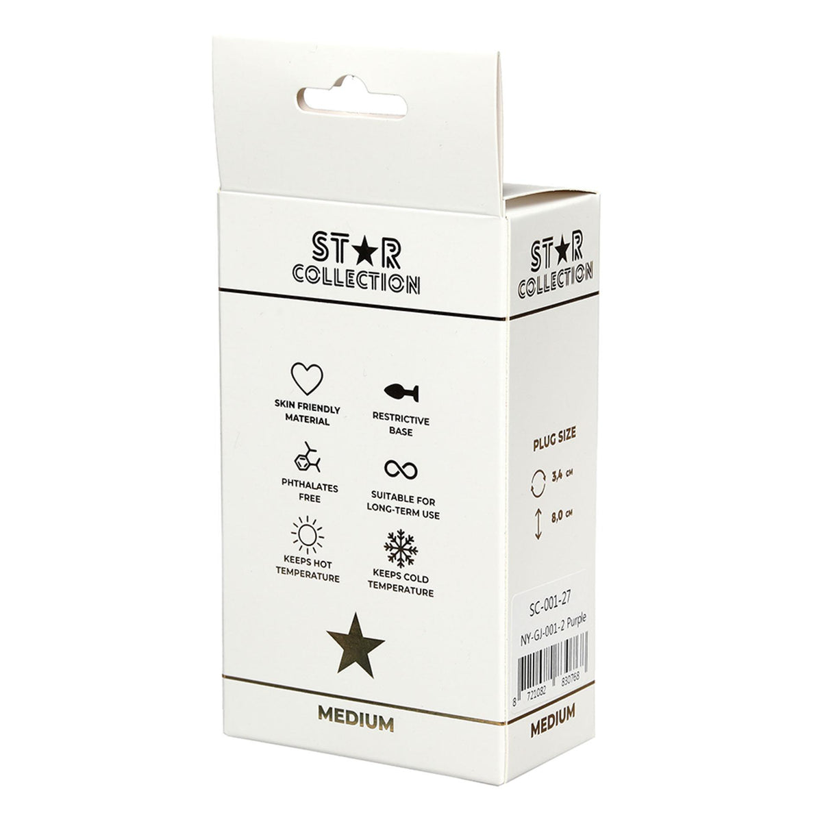 2-Star Collection - Fioletowy Silikonowy Korek Analny M z Różowym Kamieniem-2