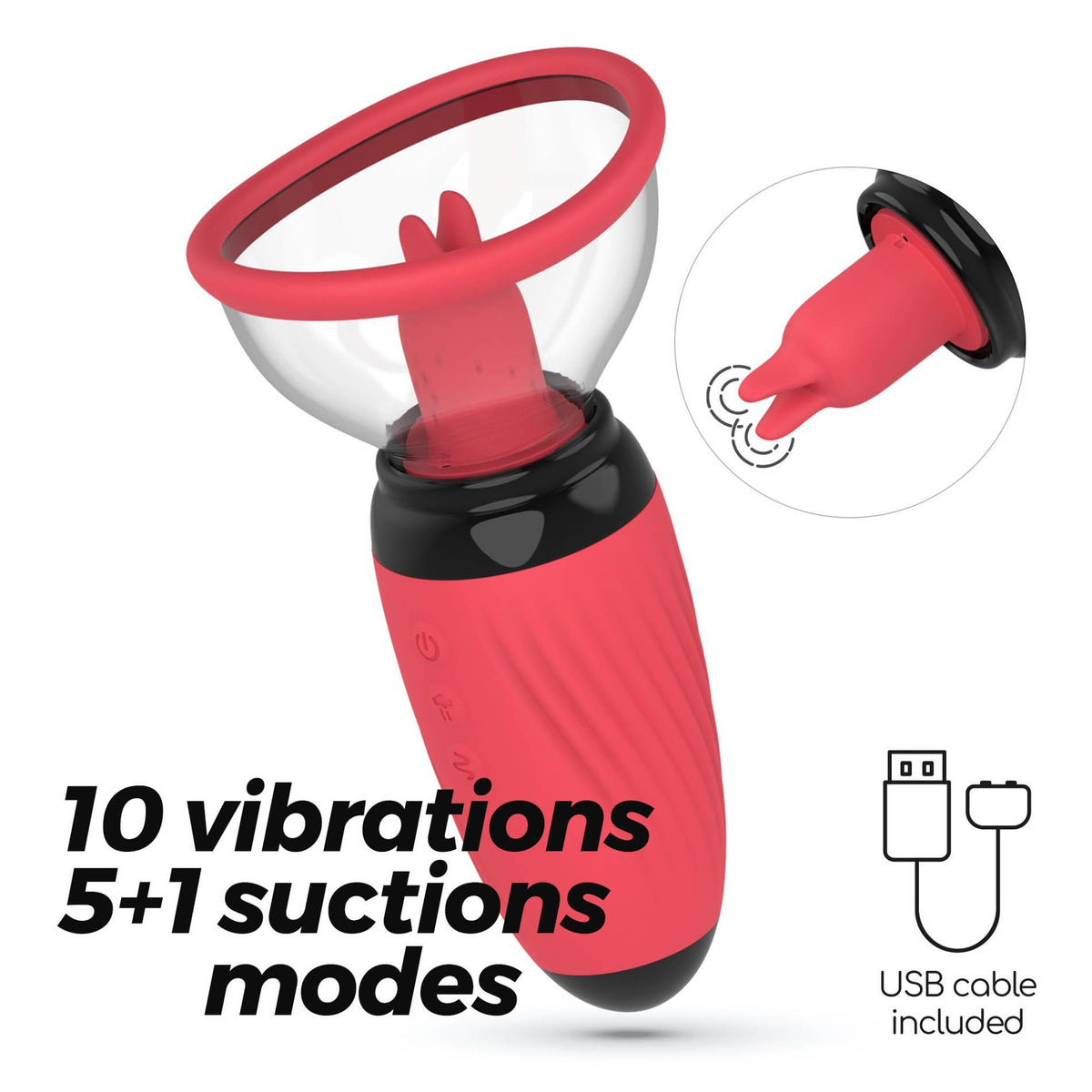 1-Stymulator z ssaniem i wibrującymi językami Crushious Scarlet USB-1