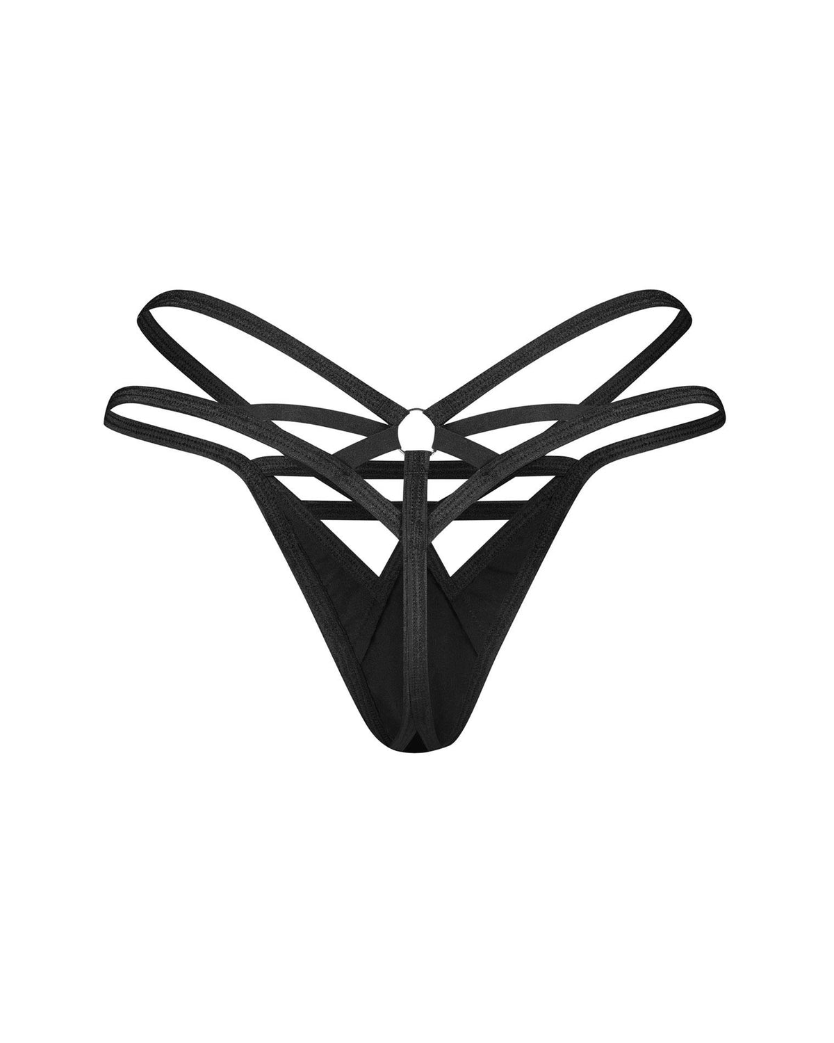 3-Stringi Obsessive Keira Lise z imitacją lateksu i paskami czarne L/XL-3