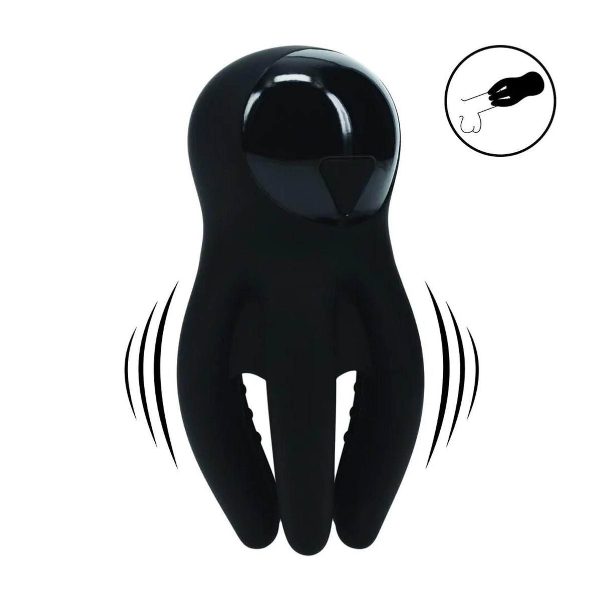 1-Digital Vibrating Silicone Penis Head Stimulator with Tentacles - Black-1