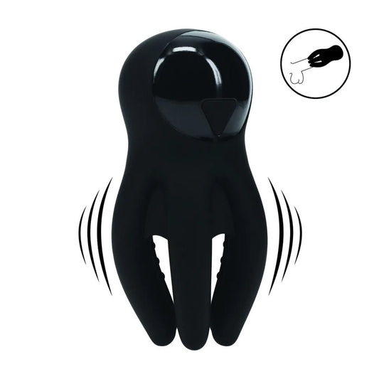 1-Digital Vibrating Silicone Penis Head Stimulator with Tentacles - Black-1