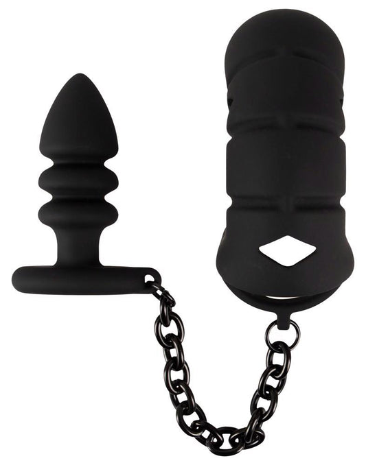 2-Klatka na penisa z plugiem analnym Black Velvets silikonowa-2
