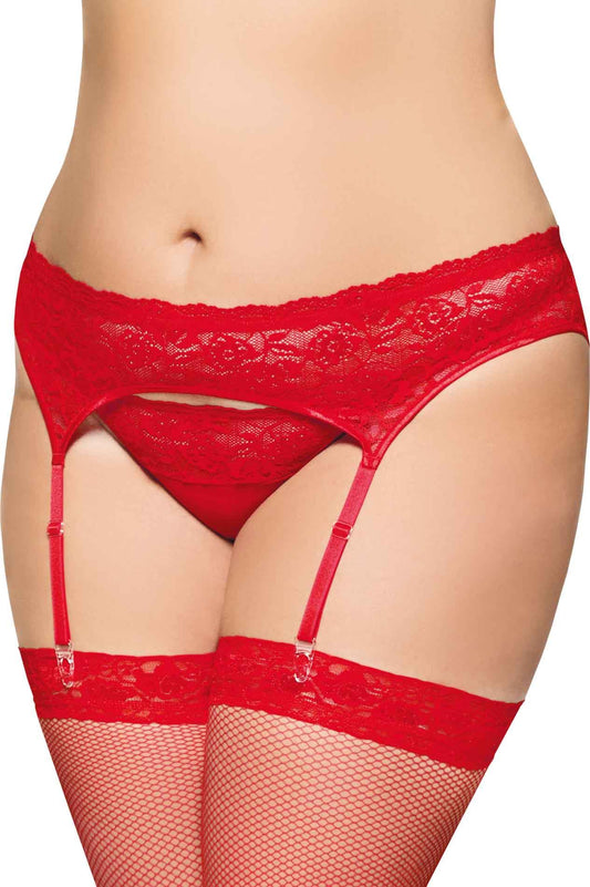 2-Pas do pończoch koronkowy z stringami SoftLine czerwony 3XL-2