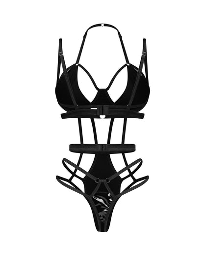 3-Body erotyczne wet look Obsessive Keira Lise czarne L/XL-3
