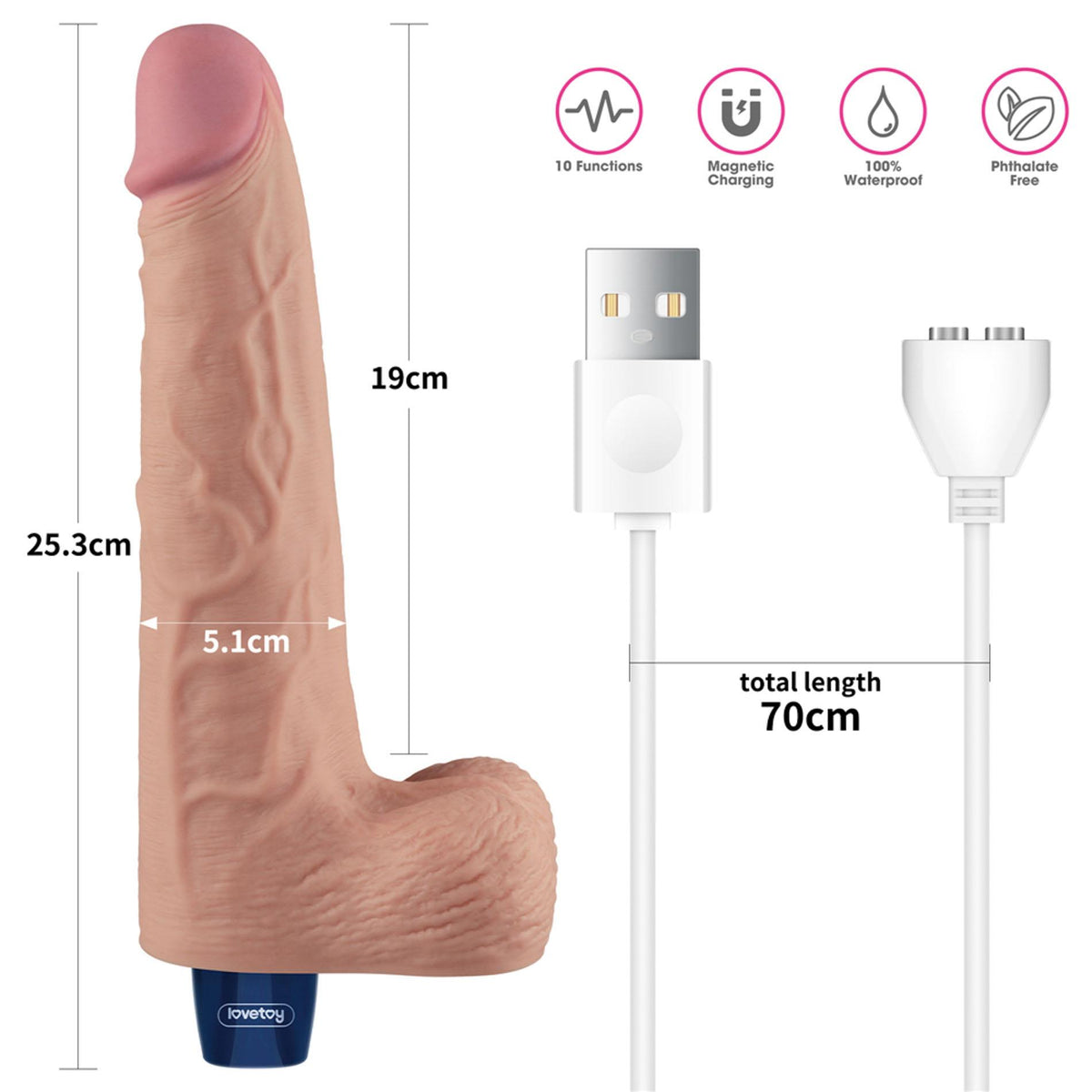 2-10" REAL SOFTEE Rechargeable TPE Vibrating Dildo(Flesh)-2
