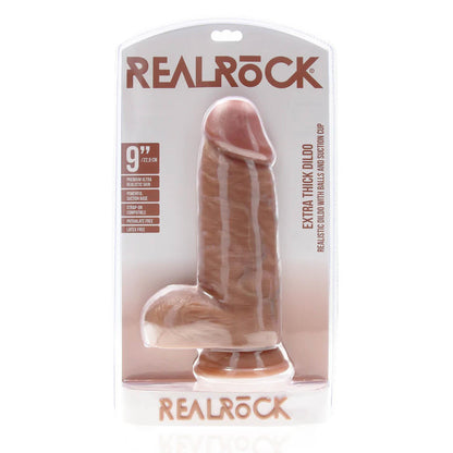 4-Dildo realistyczne RealRock grube z moszną 23 cm cieliste-4