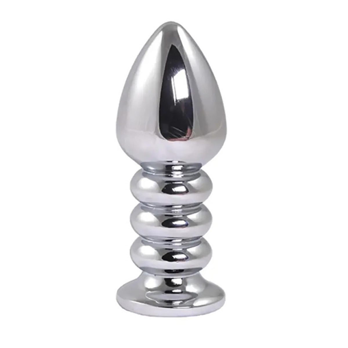 3-Korek analny Fantasy srebrny żebrowany Large 10,5 cm z różowym kryształem-3