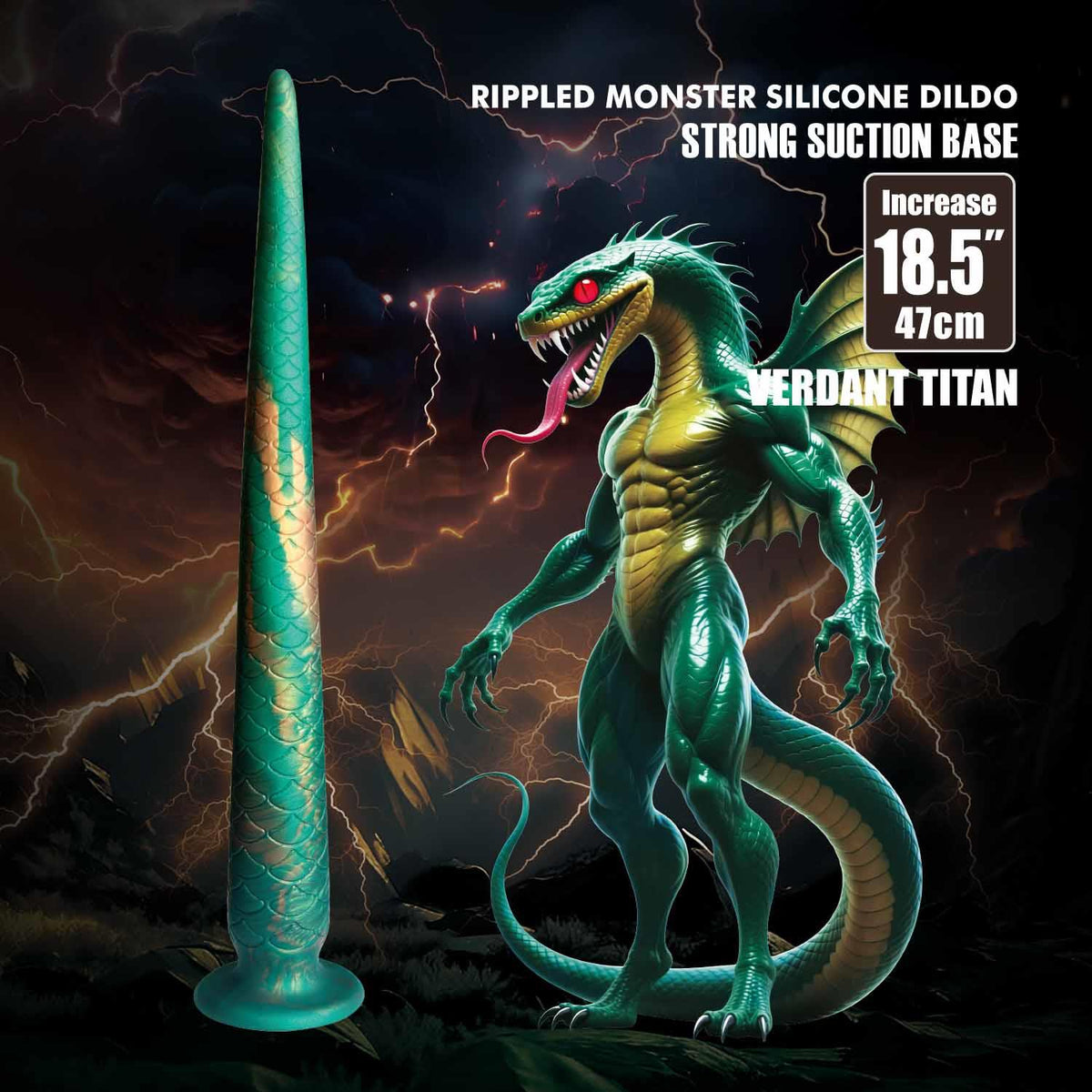 2-Dildo silikonowe Power Monsters Verdant Titan szmaragdowe 47 cm-2