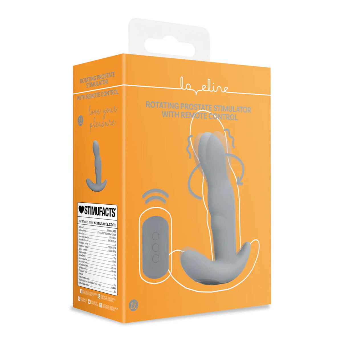 2-Silikonowy rotacyjny stymulator prostaty Loveline szary z pilotem 13 cm-2