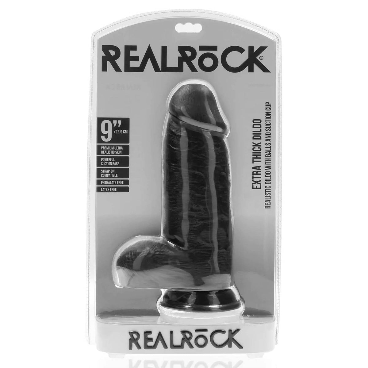 3-Dildo realistyczne RealRock grube z moszną 23 cm czarne-3