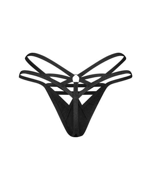 1-Stringi Keira Lise Obsessive z paskami i imitacją lateksu czarne S/M-1