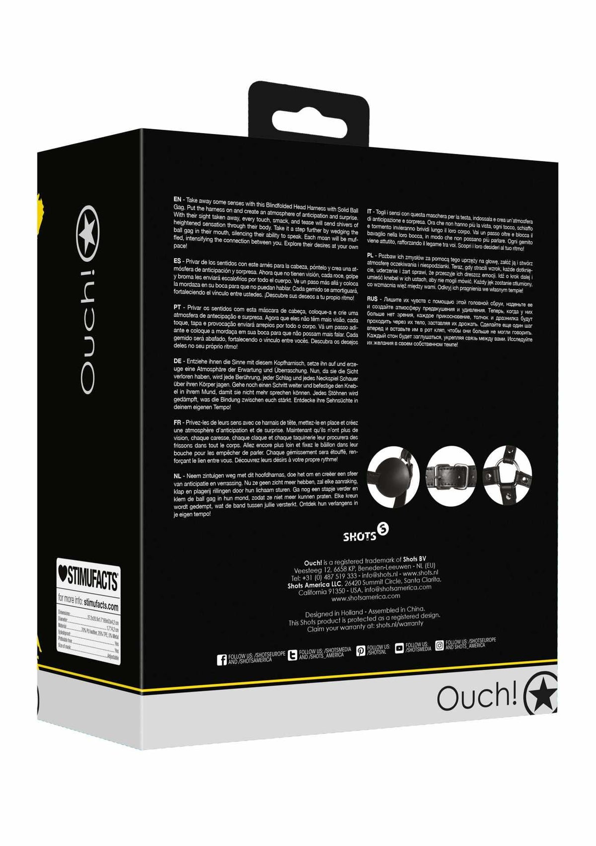 1-Uprząż na głowę z kneblem kulkowym i opaską Ouch! czarna-1
