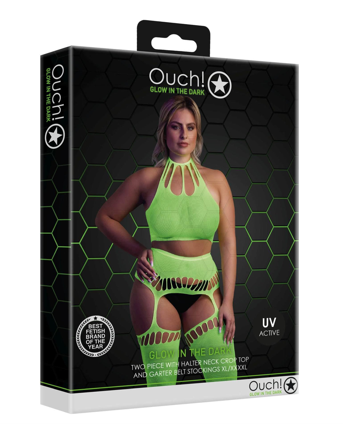 2-Neonowy komplet Ouch! UV crop top i pończochy XL XXXXL-2