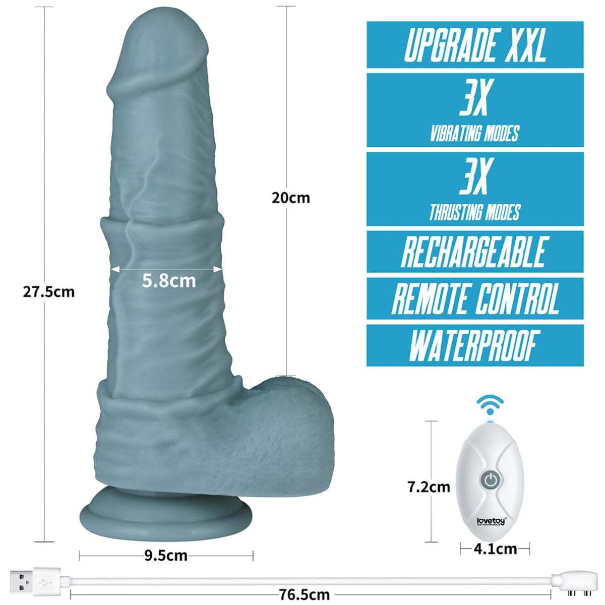 4-11'' Rechargeable Thrusting and Vibrating Silicone Dildo with Remote-4