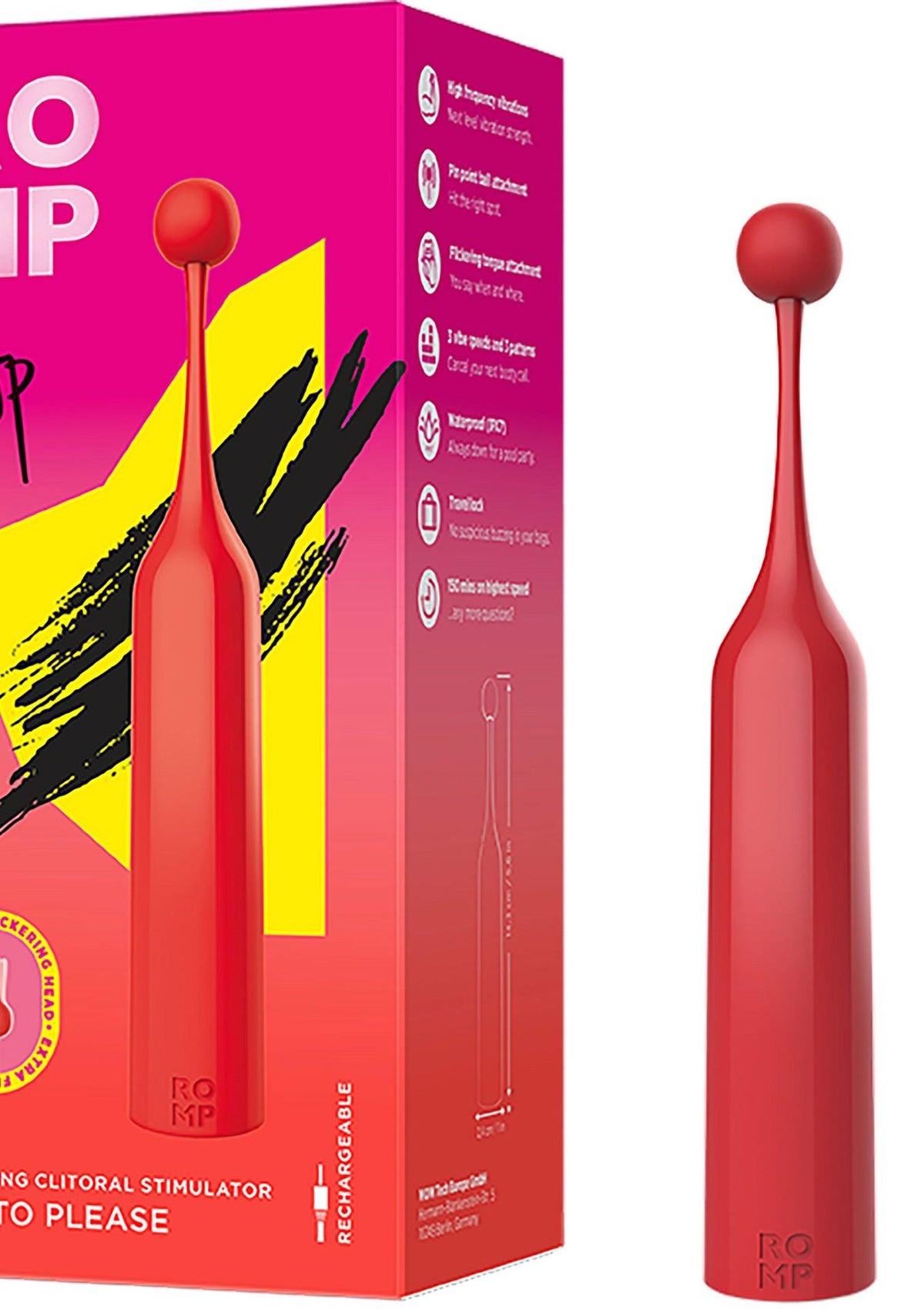 2-Wibrator ROMP Pop czerwony z wymiennymi końcówkami USB-2