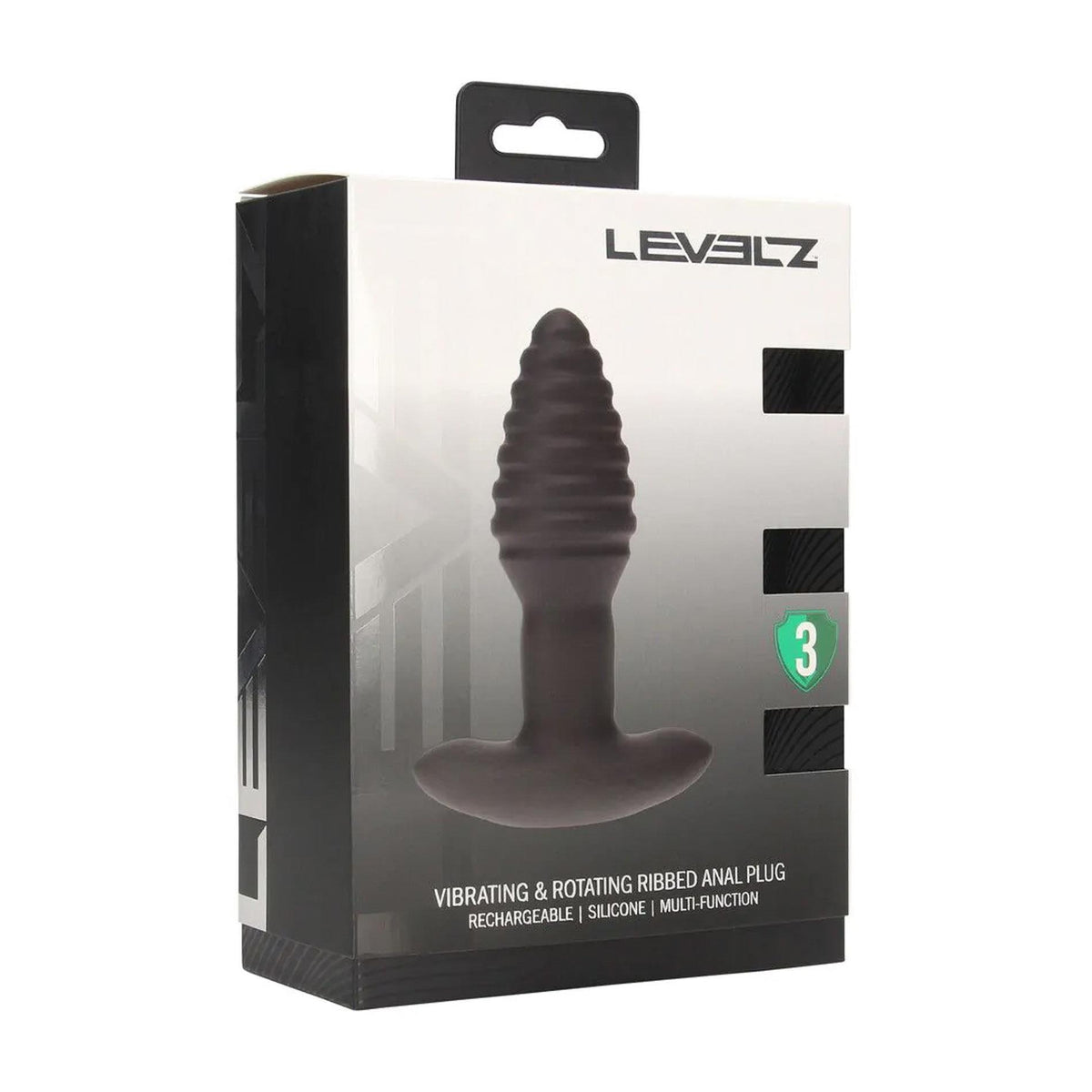 3-Korek analny Levelz wibrujący rotacyjny karbowany silikonowy czarny 12,5 cm-3