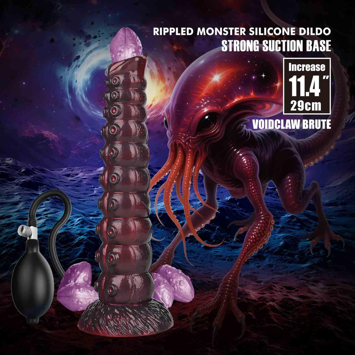 1-Dildo silikonowe pofalowane Power Monsters Voidclaw Brute 29 cm fioletowe-1