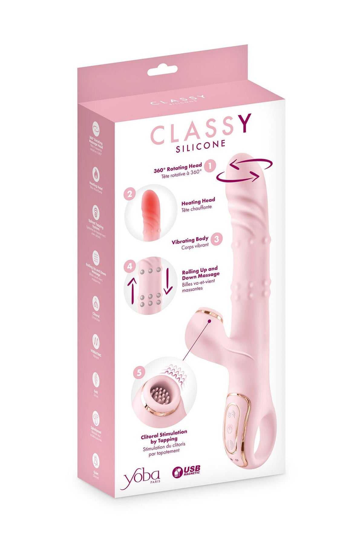3-Wibrator króliczek Classy 5w1 Yoba pudrowy róż USB-3