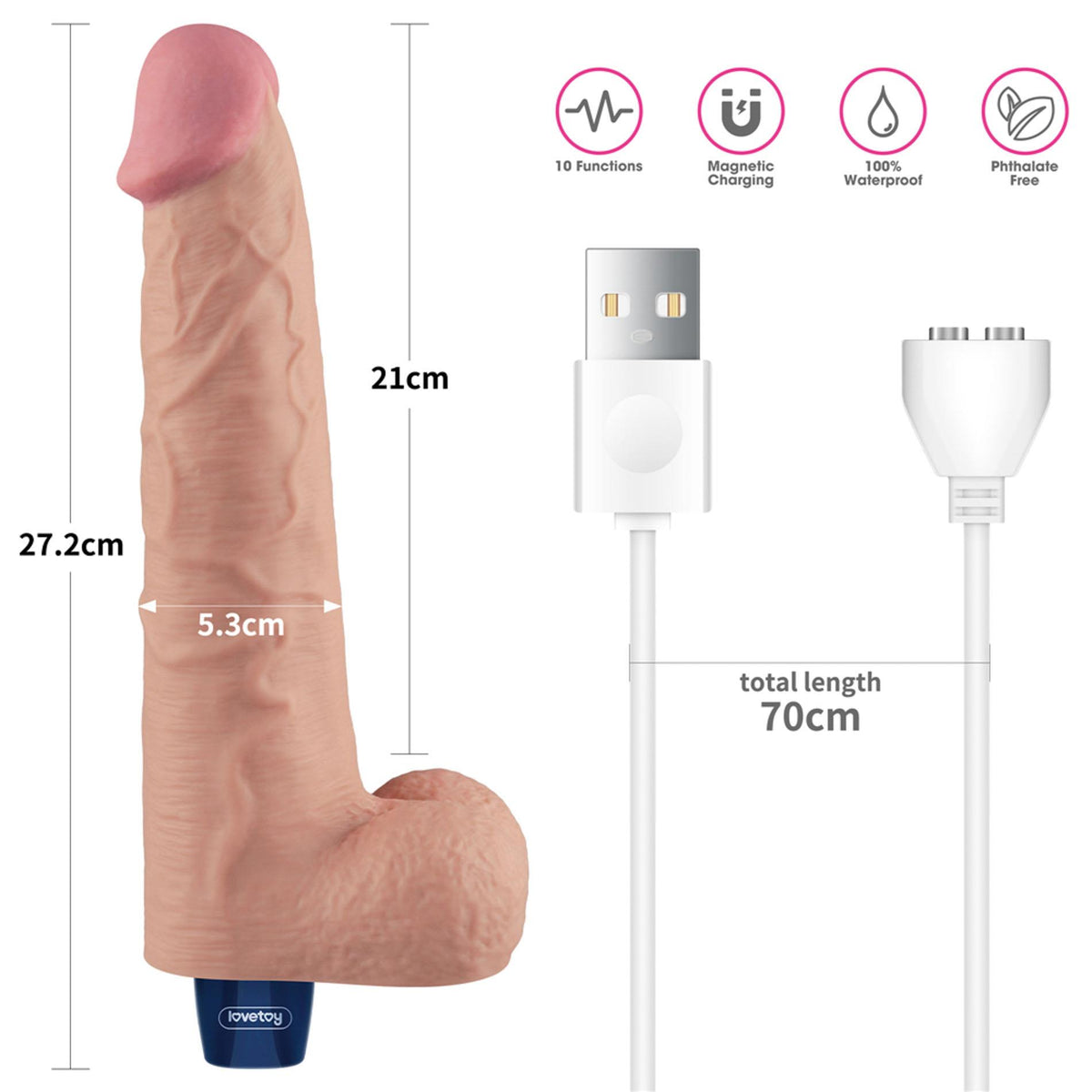 1-Dildo realistyczne wibrujące Lovetoy Softee TPE cieliste USB 26,5 cm-1