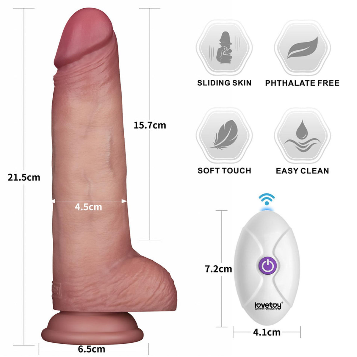 4-8.5" Vibrating Sliding Skin Pro II Dual Layer Silicone Dong-4