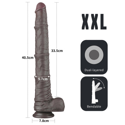 3-16'' Dual Layered Bendable Silicone Cock XXL(Black)-3
