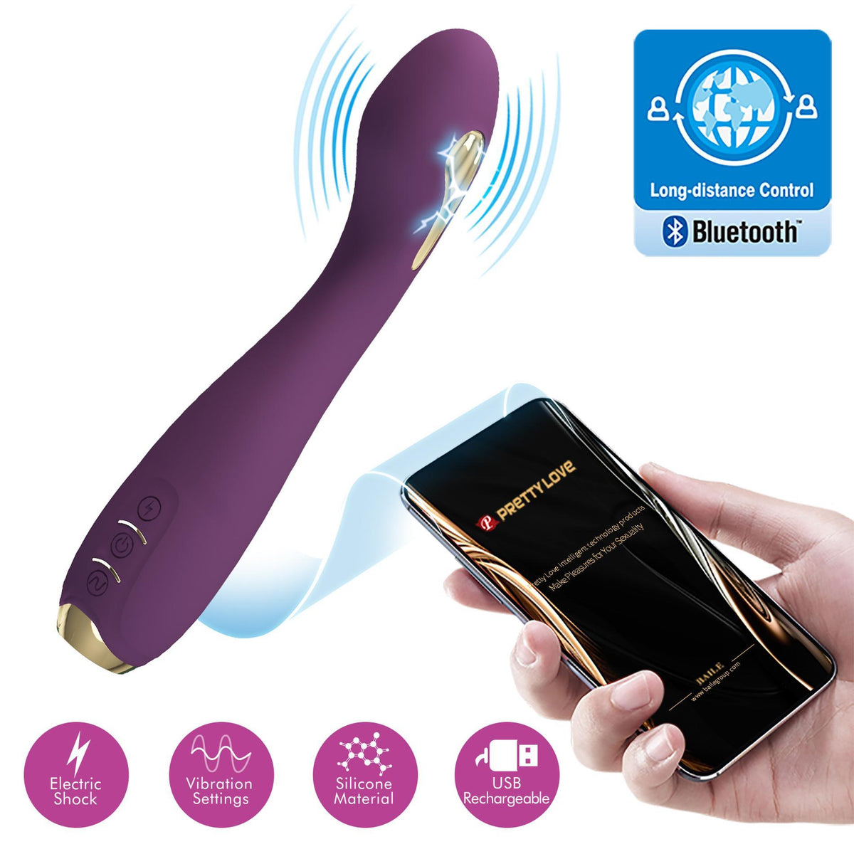 4-PRETTY LOVE - HECTOR, 12 vibration functions 5 electric shock functions Mobile APP remote control-4